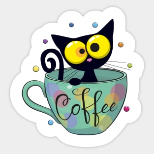 Black cat in cup Sticker